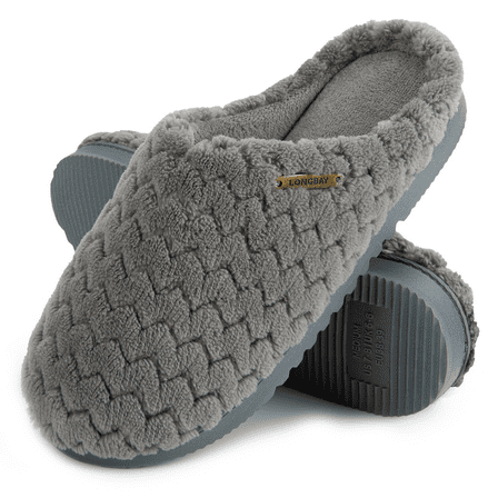 LongBay Women’s Soft Flannel Memory Foam Slippers Slip on House Fuzzy Shoes Indoor Outdoor