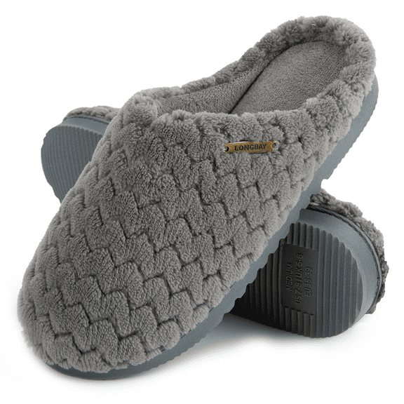 LongBay Women’s Soft Flannel Memory Foam Slippers Slip on House Fuzzy Shoes Indoor Outdoor