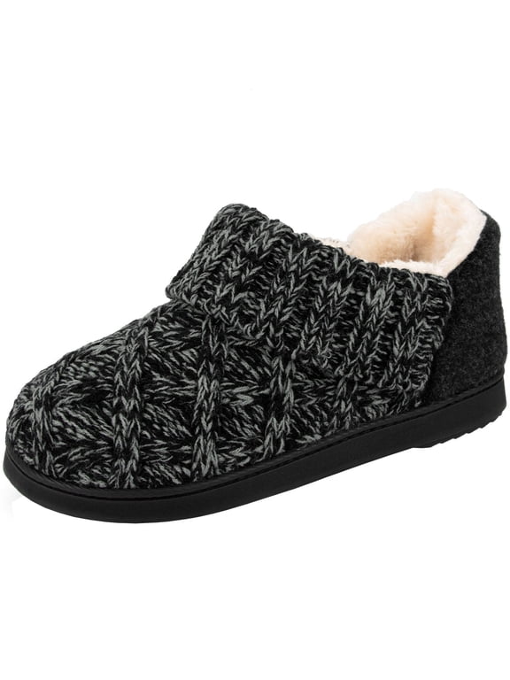 Women's Warm Wool Yarn Cable Knitted Bootie Fuzzy Slippers Memory Foam Anti-Skid Sole House Shoes Indoor Outdoor