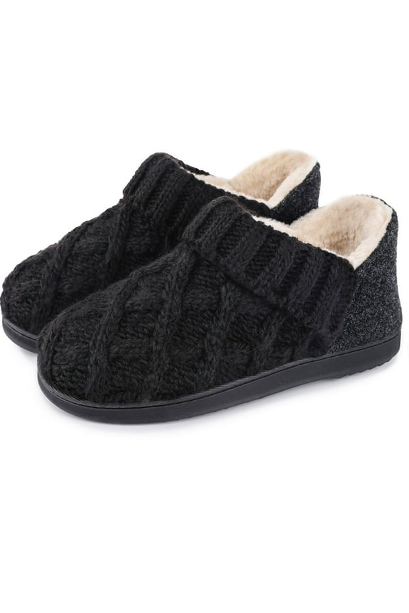 LongBay Women's Warm Wool Yarn Cable Knitted Bootie Fuzzy Slippers Memory Foam Anti-Skid Sole House Shoes Indoor Outdoor
