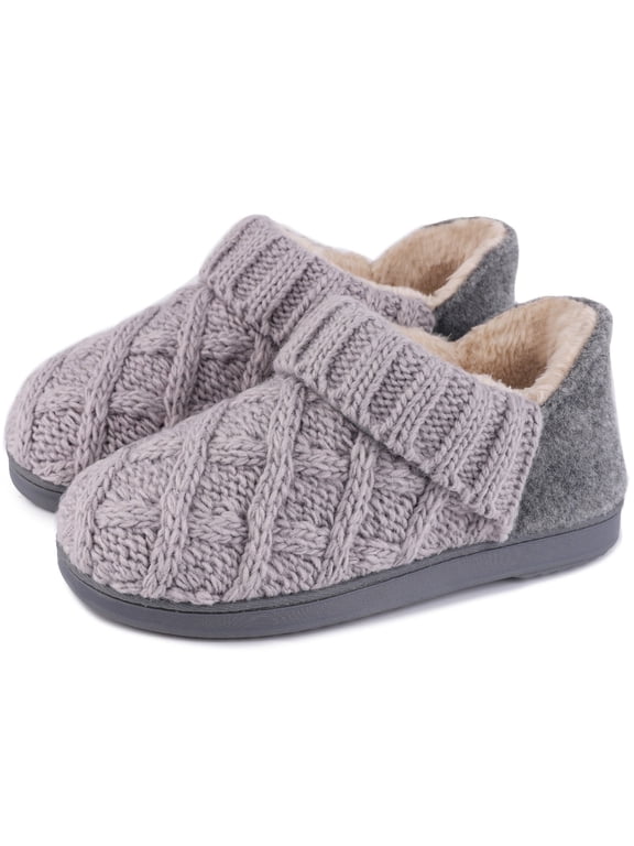Women's Warm Wool Yarn Cable Knitted Bootie Fuzzy Slippers Memory Foam Anti-Skid Sole House Shoes Indoor Outdoor