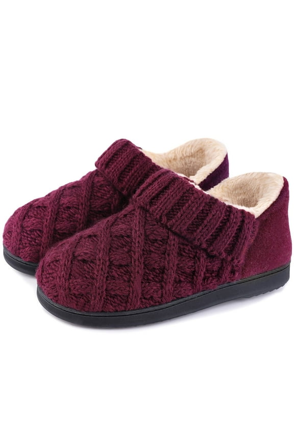 LongBay Women's Warm Wool Yarn Cable Knitted Bootie Fuzzy Slippers Memory Foam Anti-Skid Sole House Shoes Indoor Outdoor