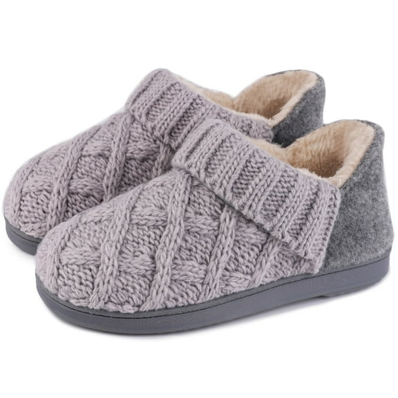 LongBay Women's Warm Wool Yarn Cable Knitted Bootie Fuzzy Slippers Memory Foam Anti-Skid Sole House Shoes Indoor Outdoor