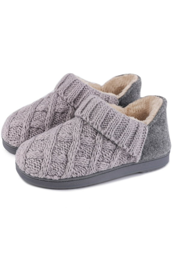 LongBay Women's Warm Wool Yarn Cable Knitted Bootie Fuzzy Slippers Memory Foam Anti-Skid Sole House Shoes Indoor Outdoor
