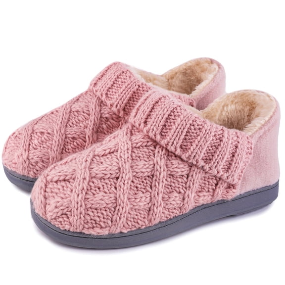 LongBay Women's Warm Wool Yarn Cable Knitted Bootie Fuzzy Slippers Memory Foam Anti-Skid Sole House Shoes Indoor Outdoor