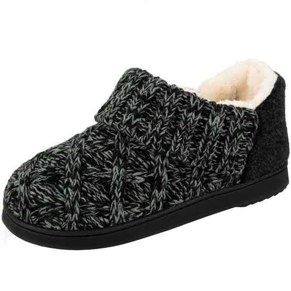LongBay Women's Warm Wool Yarn Cable Knitted Bootie Fuzzy Slippers Memory Foam Anti-Skid Sole House Shoes Indoor Outdoor