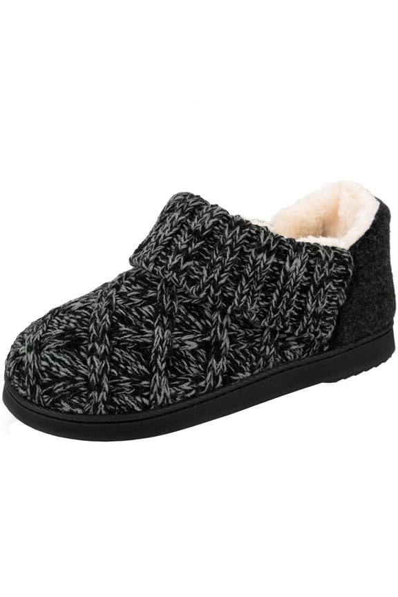 LongBay Women's Warm Wool Yarn Cable Knitted Bootie Fuzzy Slippers Memory Foam Anti-Skid Sole House Shoes Indoor Outdoor