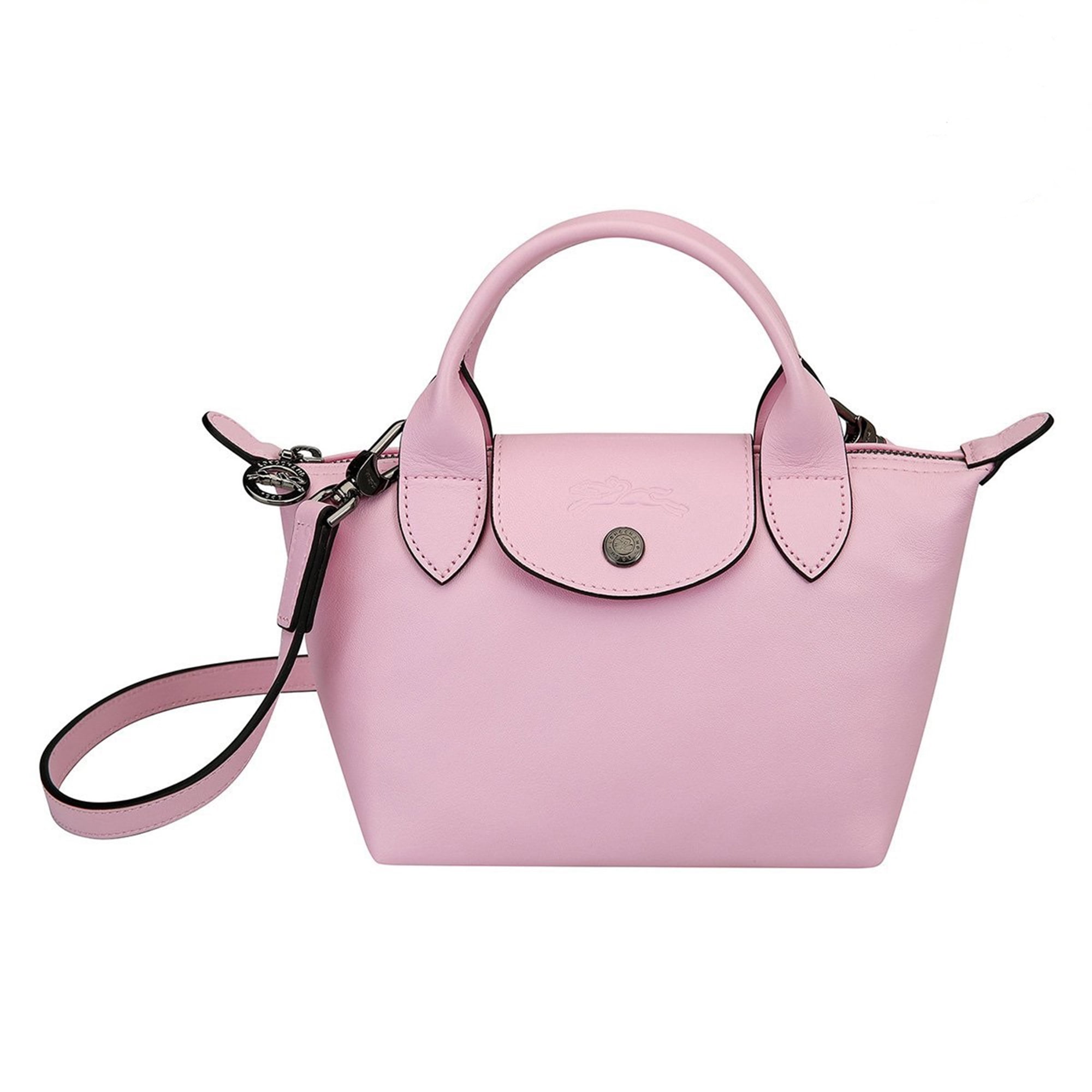 Longchamp Le Pliage Cuir Top Handle Bag in Pink