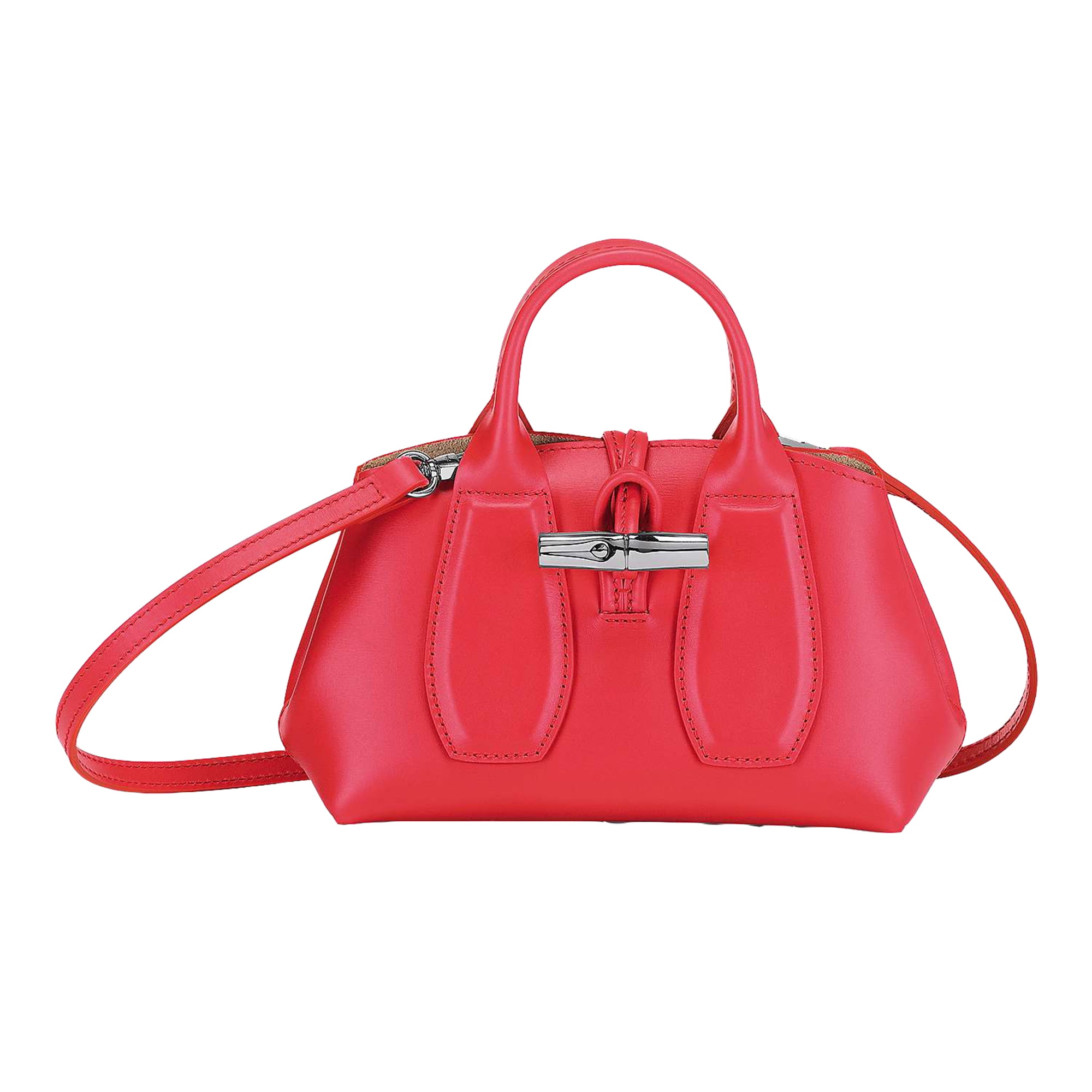 LongChamp Women's Poppy Pink Leather Roseau XS Leather Tote Crossbody Bag 