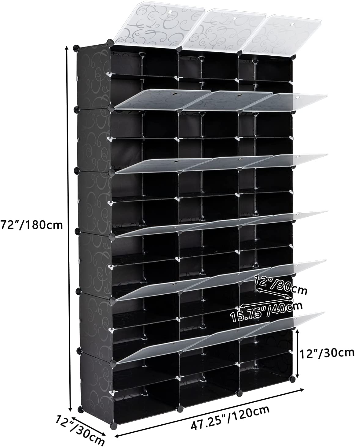 LongDay 12-Tier Portable 72 Pair Shoe Rack Organizer 36 Grids Tower ...