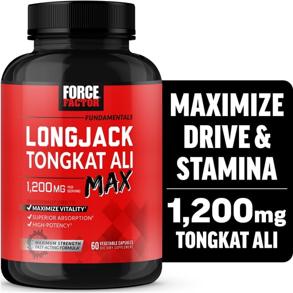 Force Factor Longjack Tongkat Ali Max, 1200mg Tongkat Ali for Men, Boost Libido, Stamina & Performance, Enhanced Absorption, 60 Vegetable Capsules