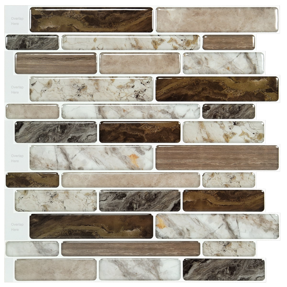 LongKing Brown Marble Tile 12 in. x 12 in. Peel and Stick Backsplash(10-Pack)