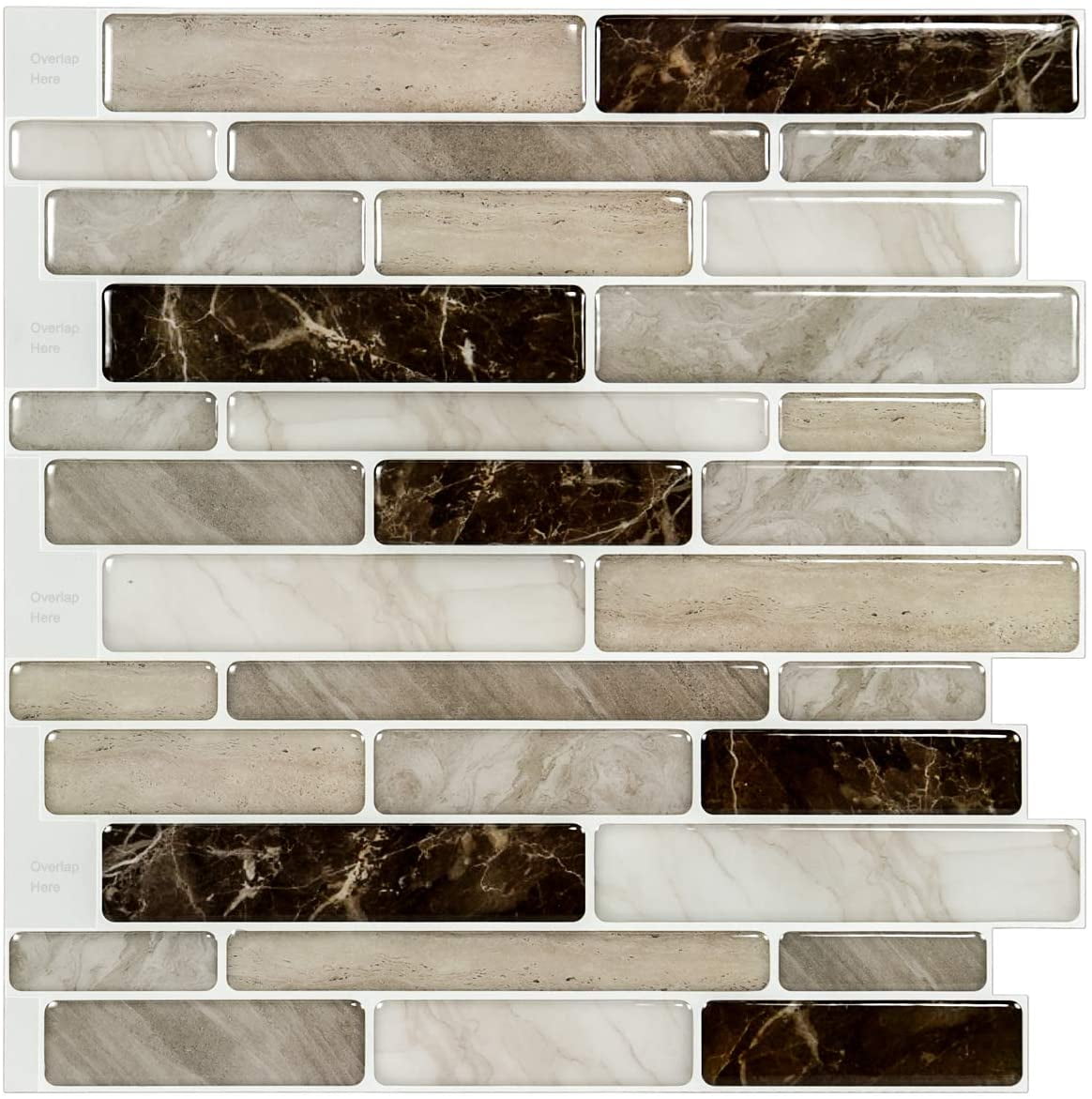 LongKing Peel and Stick Backsplash Tile Brown Marble Tile 12 in. x 12 in. (10-Pack)