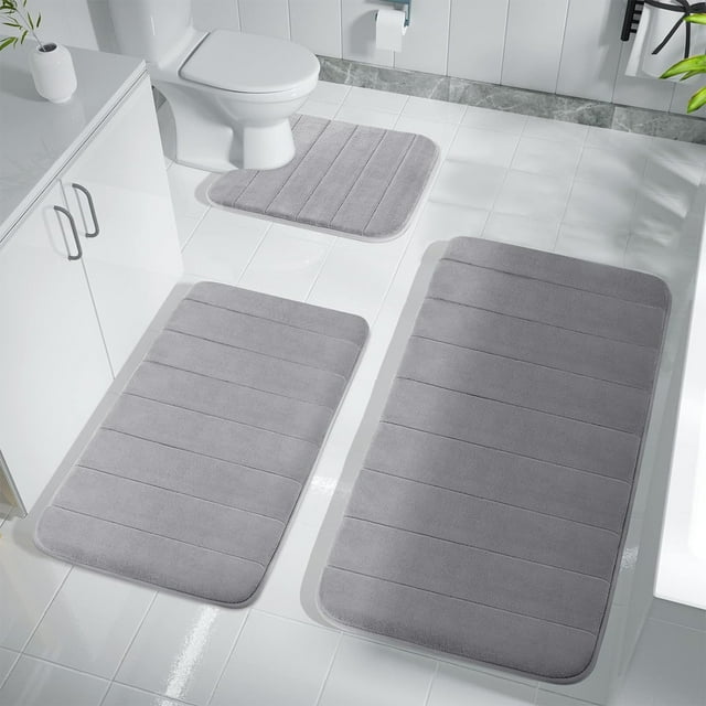 LongLiYi 3-Piece Memory Foam Bath Mat Set, Soft and Comfortable, Water Absorbent, Non-Slip, Thick, Machine Washable, and Dryable, Dark Khaki Color