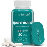 LongLifeNutri Spermidine 20mg, Supports Cellular Health & Brain Function - 180 Count, 2 Serving Size, Vegan Capsules, Wheat Germ Extract, Naturally Support Wellness, Lab Tested, Crafted in USA