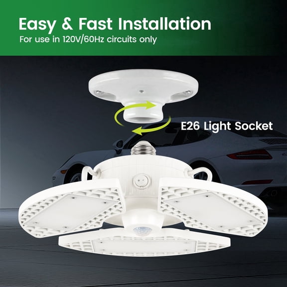 Green Watt LED Garage lights, 80-Watt (400 Watt Equivalent), 8000 Lumen, Motion Sensor Included, Daylight White