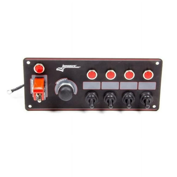 Longacre 52-44869 8.62 x 3.62 in. Flip-up Start & Ignition Panel with 4 Accessory Switch & Pilot Lights, Black Anodized