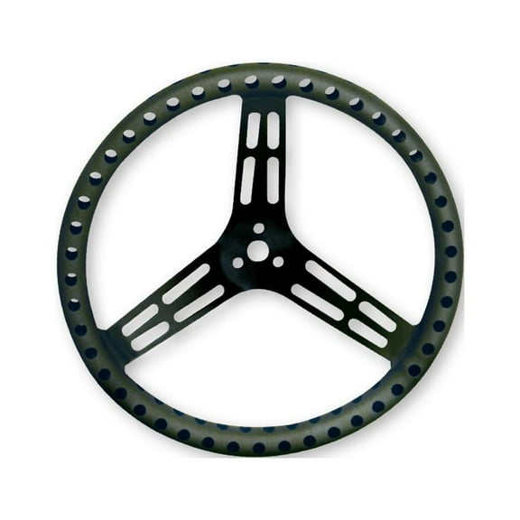 Longacre 52-56833 14" Aluminum Drilled Black Steering Wheel, Lightweight Dish Design, Shot Peened Rim Provides Extra Grip Protection without Wrist Strain
