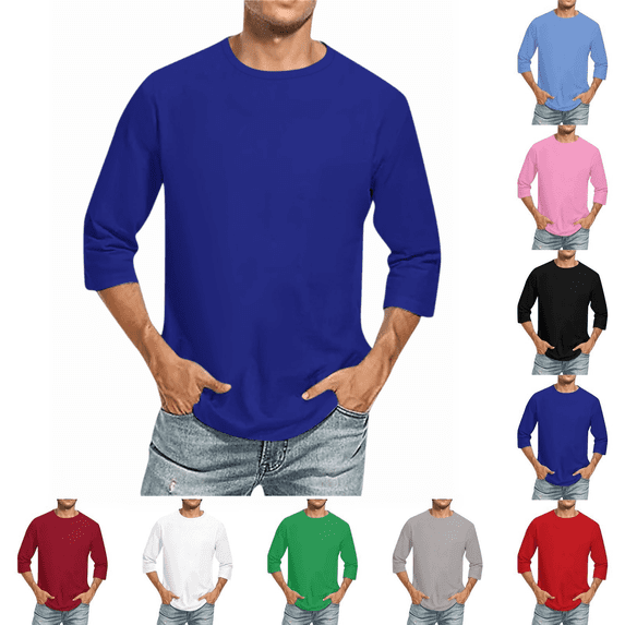Longantii 3/4 Sleeve T-Shirts for Men Soft Stretch Casual Basic Tops Summer Lightweight Breathable Crew Neck Tees Plain Loose Fit Shirts