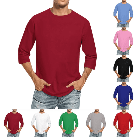 Longantii Three Quarter Sleevet-Shirts for Men Soft Stretch Casual Tops Summer Breathable Lightweight Crew Neck Tees Shirts Plain Relaxed Fit Pullover Tops