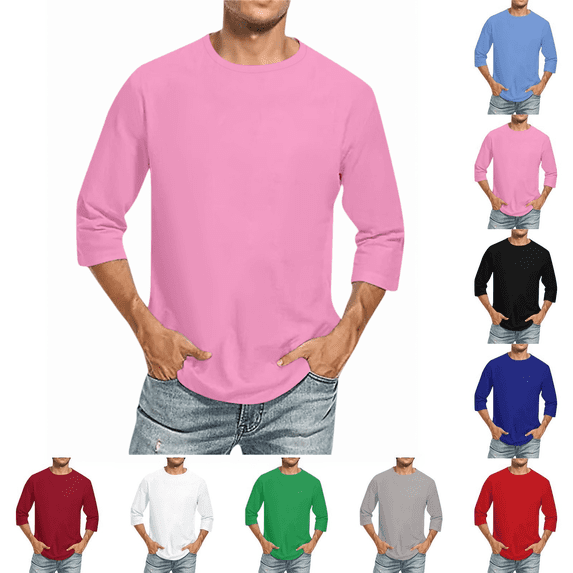 Longantii Three Quarter Sleevet-Shirts for Men Soft Stretch Casual Basic Tops Summer Lightweight Breathable Crew Neck Tees Solid Loose Fit Shirts