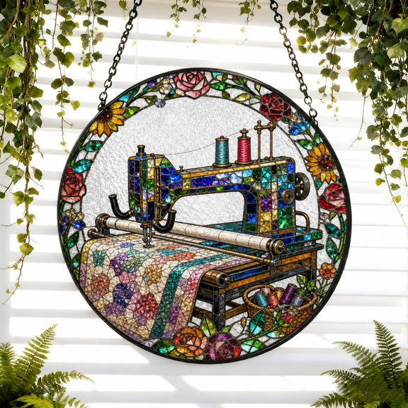 Longarm Quilting Machine Stained Glass Suncatcher Window Hanging for Quilters