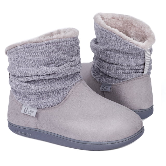 Longbay Women's Chenille Knit Bootie Slippers, Suedette, Faux Fur ...