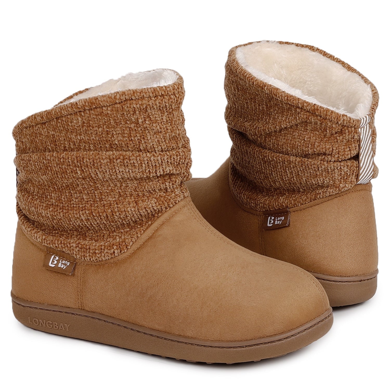 Longbay Women's Winter Warm Chenille Knit Bootie Slippers Comfy Suede ...