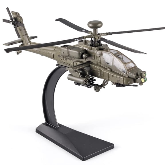Longbow Apache Helicopter Model Airplane, Diecast Military Attack Helicopter with Light and Sound, Birthday Gift for Him, Army Green, 1:64 Scale