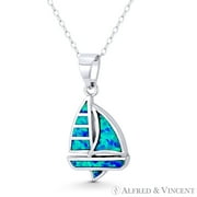 Longbow Sailboat Seafarer Charm Created Opal 28x14mm (1.1x0.6in) Pendant in .925 Sterling Silver w/ Rhodium