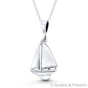 Longbow Sailboat Seafarer Charm Pendant & Chain Necklace in Oxidized .925 Sterling Silver