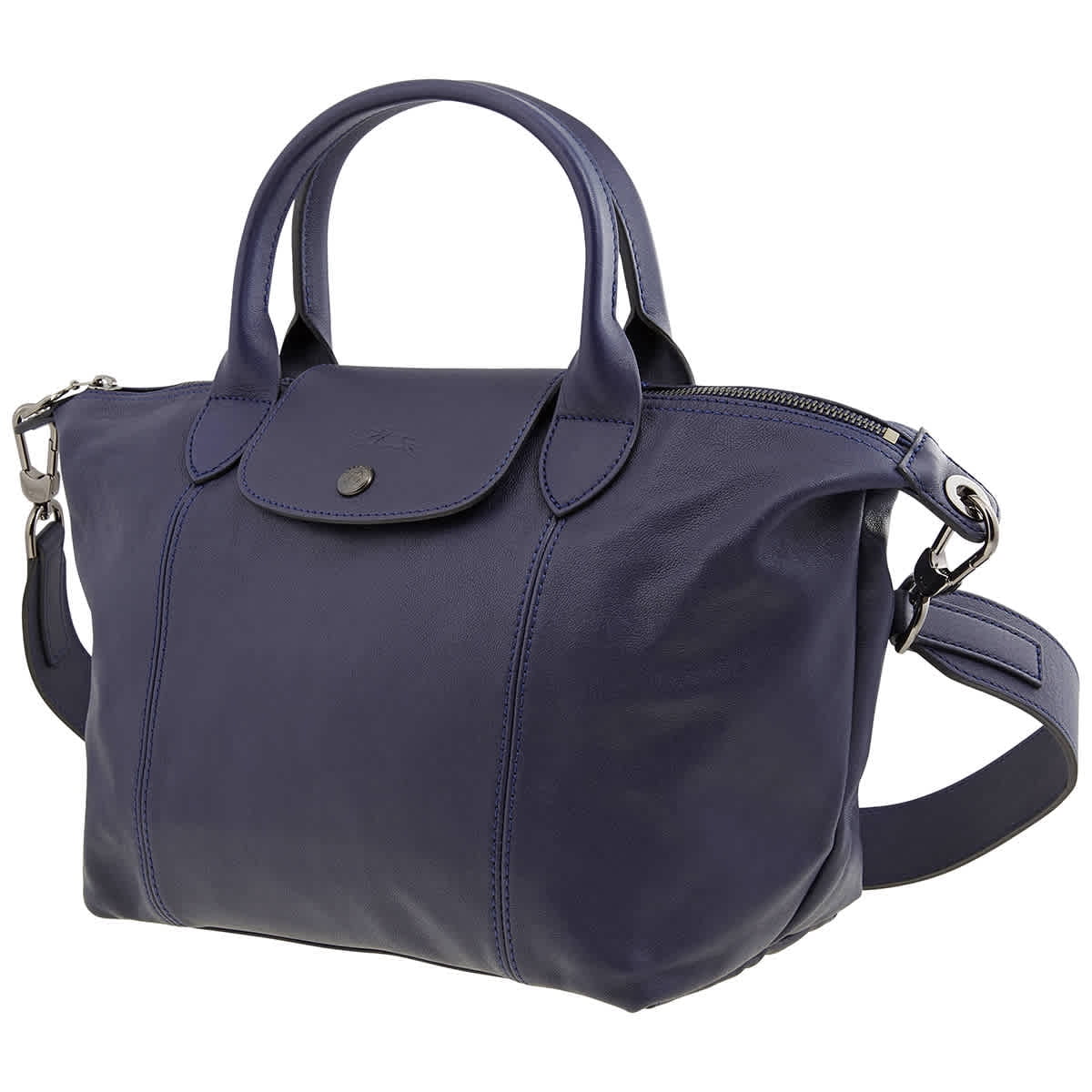 Longchamp Ladies Le Pliage Cuir Blue Top Handle Bag 