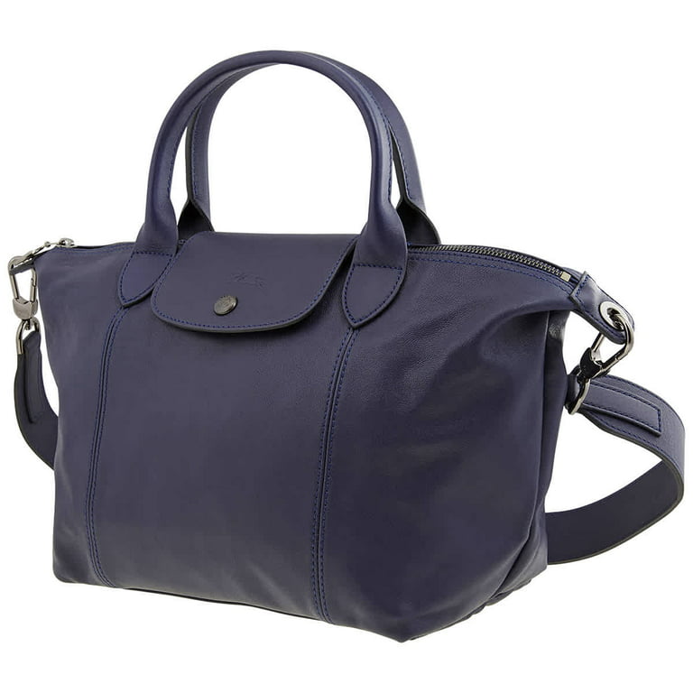 Longchamp Small 'Le Pliage Cuir' Leather Top Handle Tote in Navy Blue