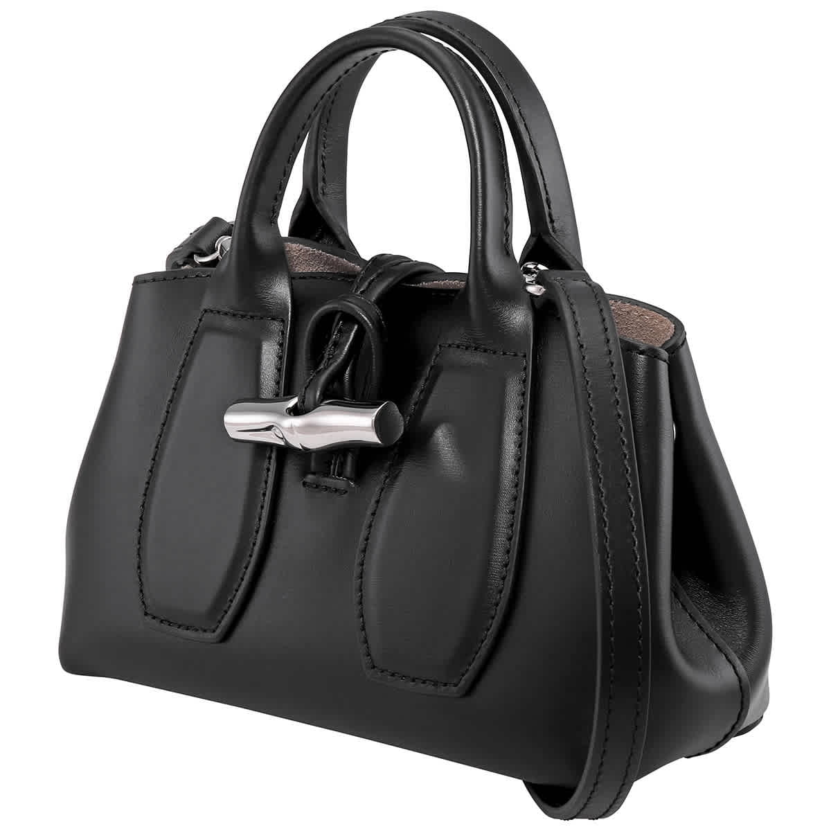 Longchamp Roseau Box Black Ladies 4.7 x 7.5 x 3.1 in Top Handle Bag