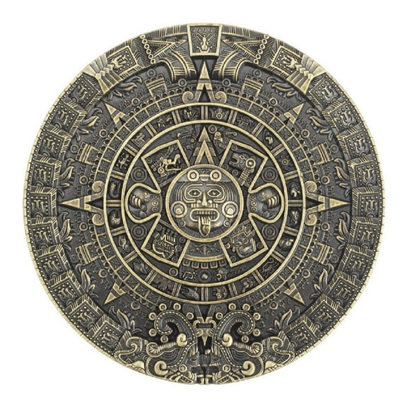 Longcreek Aztec Calendar Belt Buckle for Men, Aztec Mayan Indian Calendar Belt Buckle, Vintage Aztec Calendar Round Belt Buckle, Western Cowboy Belt Buckle, Retro Punk Rock Belt Buckle