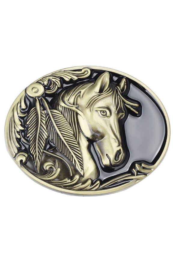 Horse Belt Buckle for Men, Norse Viking Horse Head Oval Belt Buckle, Punk Horse Engraved Feather Leaf Belt Buckle, Western Cowboy Belt Buckle, Vintage Punk Rock Belt Buckle