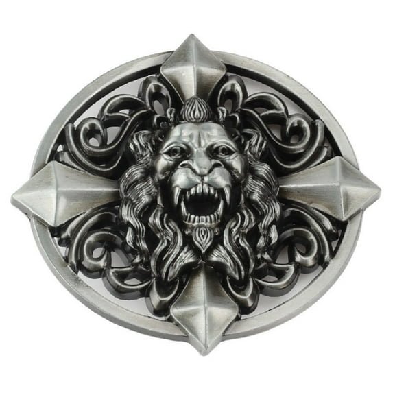 Longcreek Lion Belt Buckle for Men, Cross Lion Belt Buckle, Celtic Lion Animal Belt Buckle, Norse Viking Lion Head Belt Buckle, Western Cowboy Belt Buckle, Vintage Punk Rock Belt Buckle