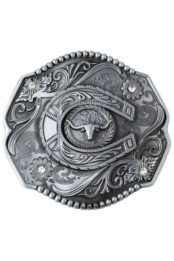 Longhorn Bull Belt Buckle for Men, Bull Filigree Belt Buckle, Rhinestone Crystal Flower Bull Belt Buckle, Horseshoe Bull Head Belt Buckle, Western Cowboy Belt Buckle