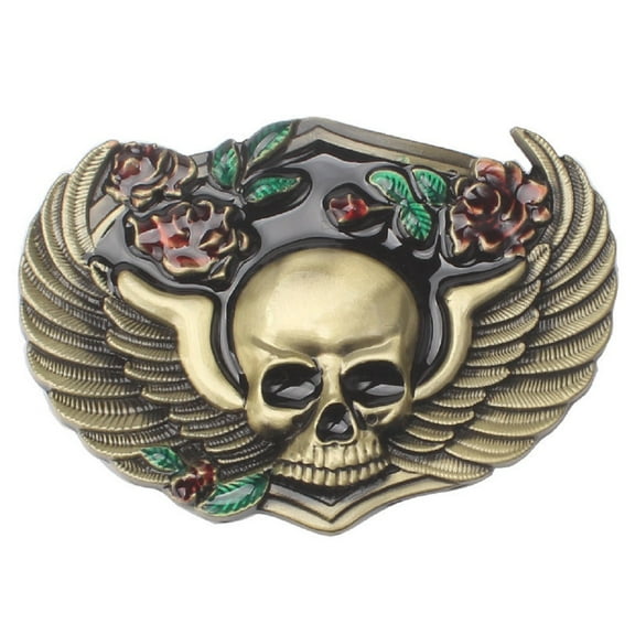 Longcreek Skull Belt Buckle for Men, Viking Skull Wings Belt Buckle, Gothic Skull Head Belt Buckle, Flower Rose Skull Belt Buckle, Western Cowboy Belt Buckle, Punk Rock Skull Belt Buckle