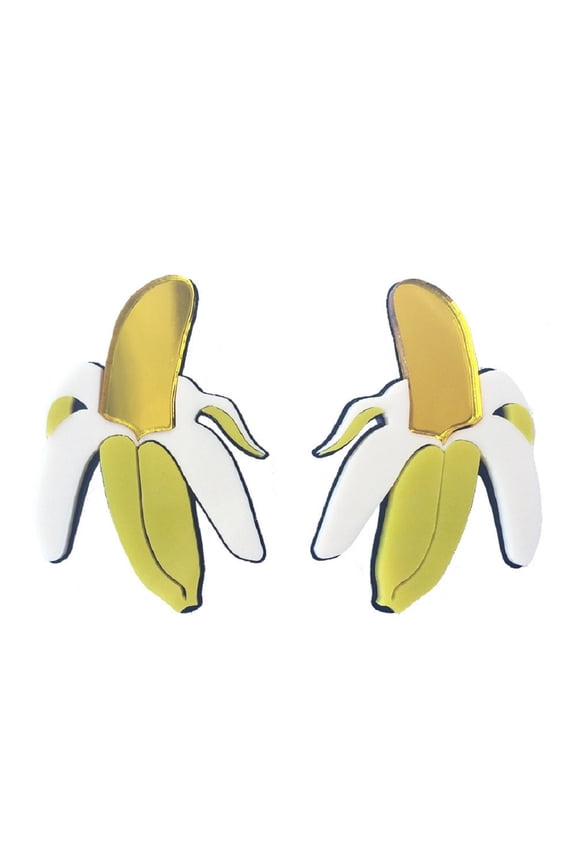 Banana Earrings for Women, Cute Fruit Banana Acrylic Earrings, Yellow Banana Dangle Earrings Hypoallergenic, Peeled Banana Drop Earrings, Tropical Banana Earrings Studs