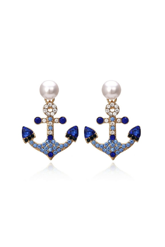 Blue Anchor Earrings for Women, Cute Anchor Statement Earrings, Nautical Anchor Dangle Earrings, Navy Sailor Ship Symbol Anchor Drop Earrings, Ocean Anchor Bohemian Earrings