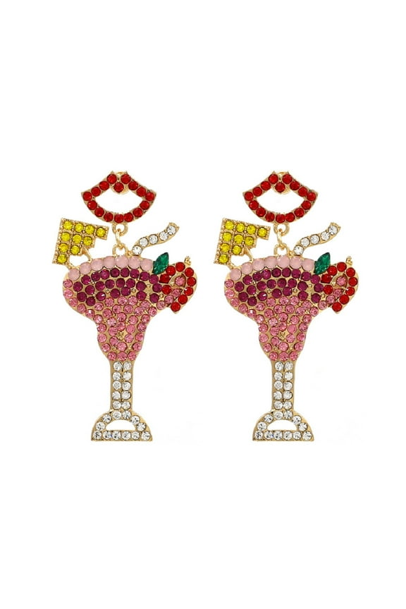 Cocktail Earrings for Women, Wine Glass Earrings, Tropical Margarita Dangle Earrings Hypoallergenic, Funny Fruit Juice Drink Cup Earrings, Wine Cup Earrings Studs