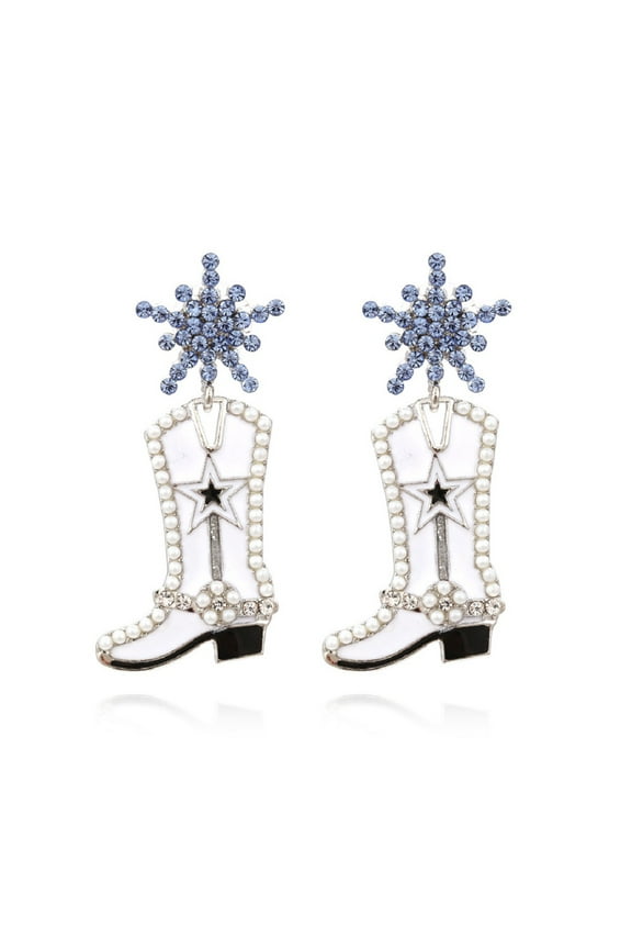 Cowgirl Boot Earrings for Women, Cute Boot Statement Earrings, Cowboy Boot Dangle Earrings Hypoallergenic, Christmas Boot Drop Earrings, Pearl Boots Bohemian Earrings Studs