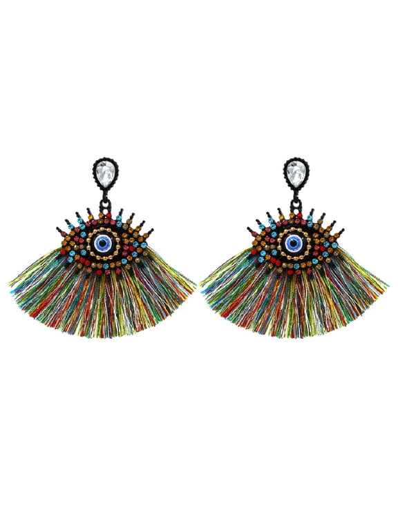 Eye Earrings for Women, Multicolor Evil Eye Tassel Earrings, Colorful Devil Eye Fringe Earrings, Cute Eye Dangle Earrings Hypoallergenic, Rainbow Eye Bohemian Drop Earrings