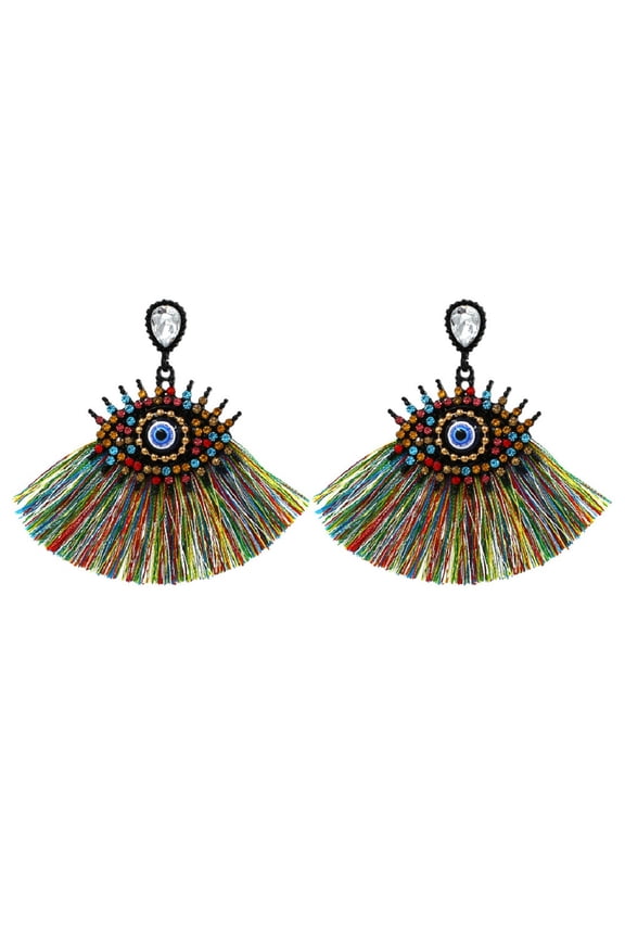 Eye Earrings for Women, Multicolor Evil Eye Tassel Earrings, Colorful Devil Eye Fringe Earrings, Cute Eye Dangle Earrings Hypoallergenic, Rainbow Eye Bohemian Drop Earrings