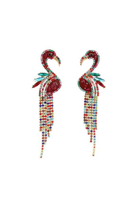 Flamingo Earrings for Women, Cute Flamingo Tassel Earrings, Rainbow Flamingo Bird Dangle Earrings Hypoallergenic, Tropical Flamingo Statement Drop Earrings