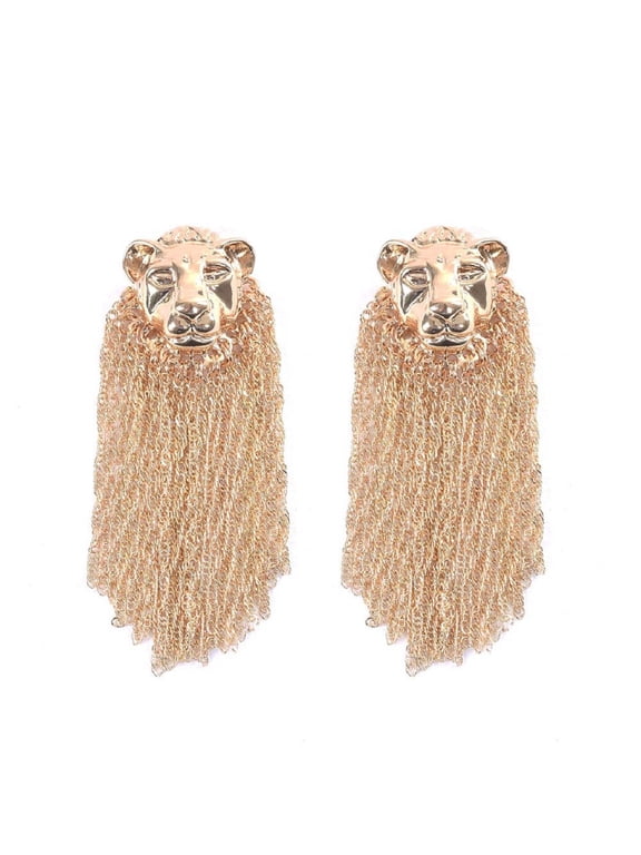 Lion Earrings for Women, Cute Animal Lion Tassel Earrings, Gold Mane Lion Dangle Earrings Hypoallergenic, Bohemian Lion Drop Earrings, Golden Lion Head Earrings Studs
