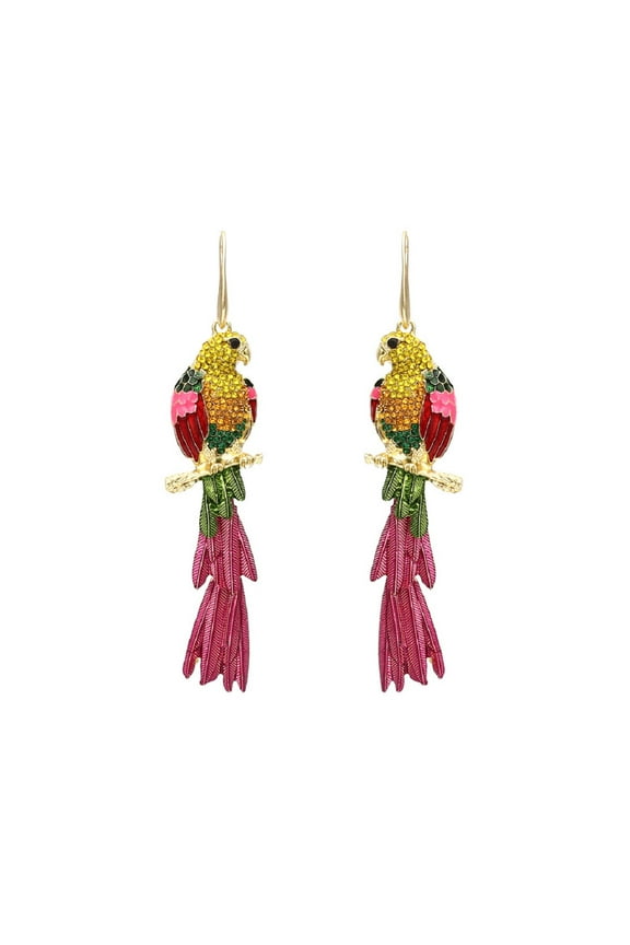 Parrot Earrings for Women, Cute Bird Parrot Tassel Earrings, Rainbow Parrot Branch Dangle Earrings Hypoallergenic, Tropical Parrot Animal Bohemian Drop Earrings, Beaded Parrot Earrings