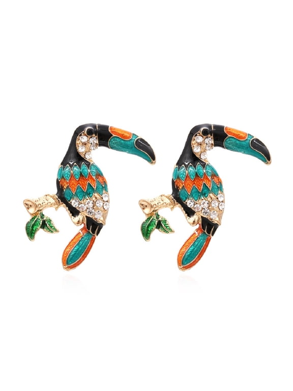 Parrot Earrings for Women, Cute Parrot Toucan Earrings, Parrot Branch Dangle Earrings Hypoallergenic, Tropical Parrot Bird Drop Earrings, Parrot Animal Bohemian Earrings Studs