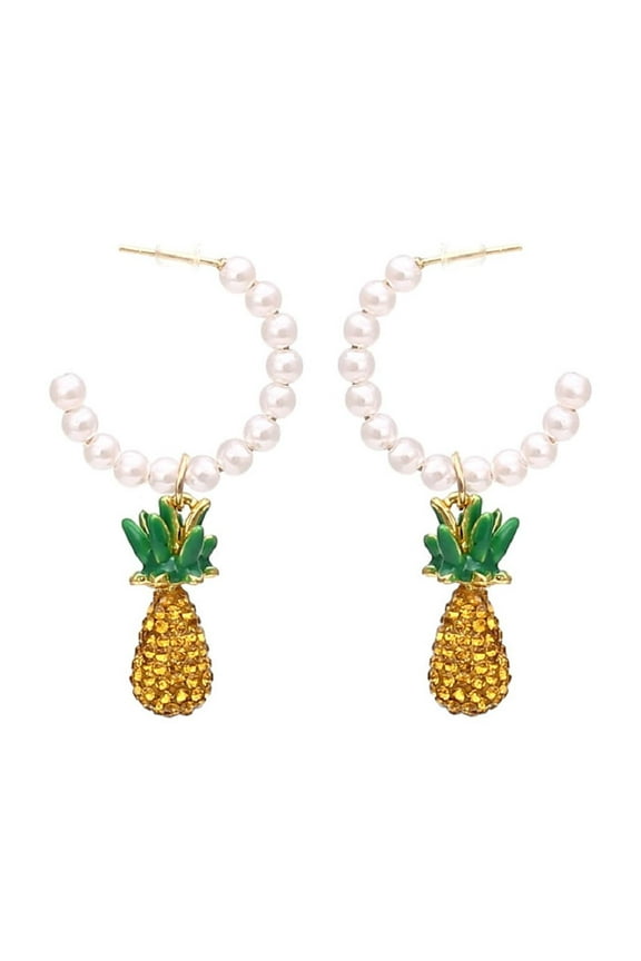 Pineapple Earrings for Women, Cute Fruit Pineapple Earrings, Pearl Pineapple Dangle Earrings Hypoallergenic, Beaded Pearls Pineapple Drop Earrings, 3D Pineapple Earrings